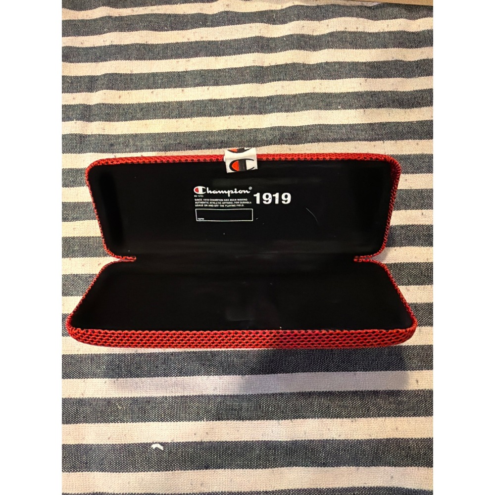 Champion Red Mesh Hard Shell Glasses Case Sporty Heritage 1919 Snap Closure